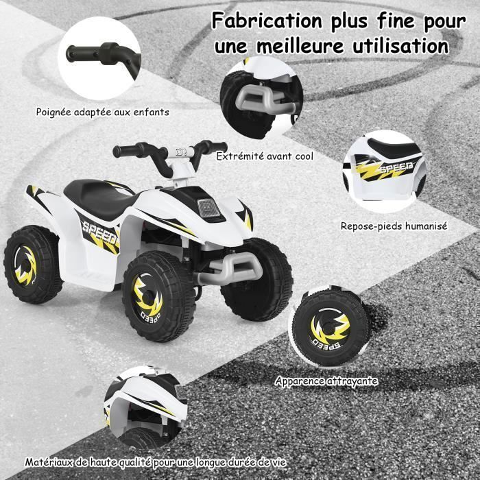 Quad eléctrico COSTWAY para niños, 6 V, 4,5 km/h máx. Cochecito para niños de 3 años en adelante, blanco.