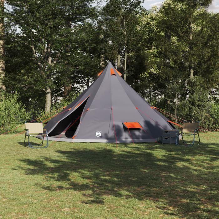 Grey and orange Tipi family tent for 12 people, waterproof