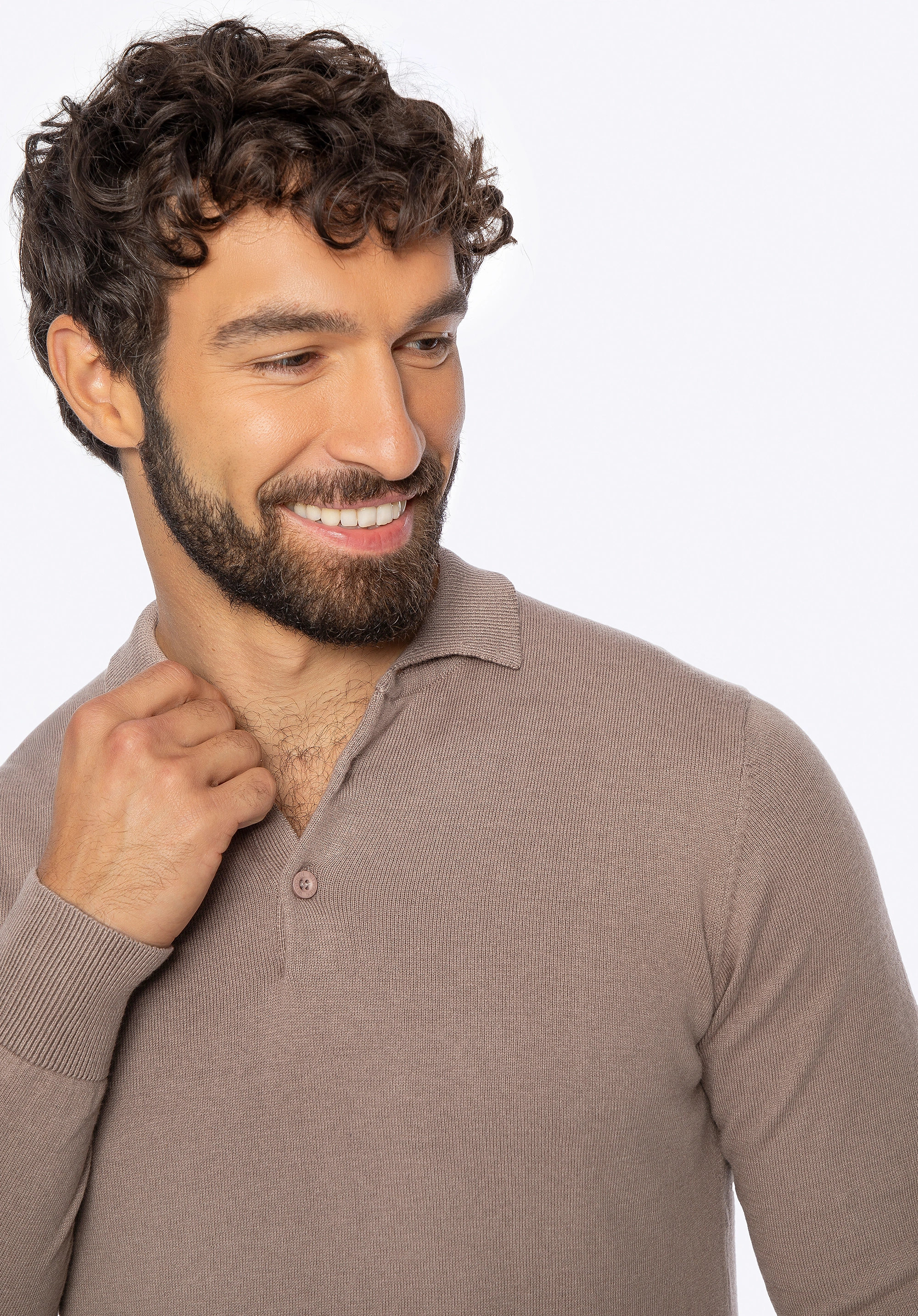 Sweter męski z bawełny z domieszką kaszmiru ciemny beż
