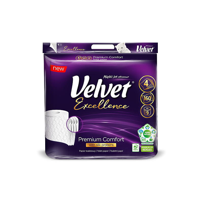 Fløyelstoalettpapir 9-pakning Velvet Excellence