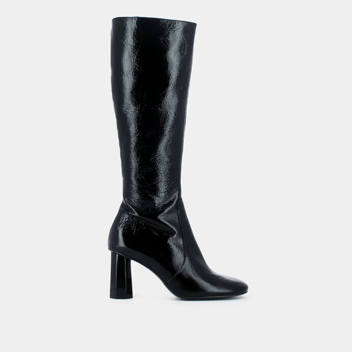 Bottes à talons  en cuir vieilli noir