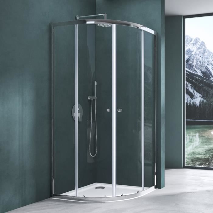 Mai & Mai® Cabine de Douche avec Portes Paroi de Douche en Quart de Cercle Bac à Douche Compris Verre Trempé 100x100x195cm RAV32K