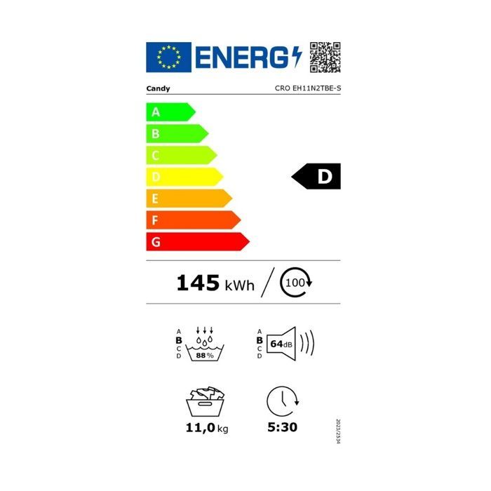 Candy CROEH11N2TBE-S Warmtepompwasdroger - 11 kg - SmartPro Connected - Klasse D - Wit