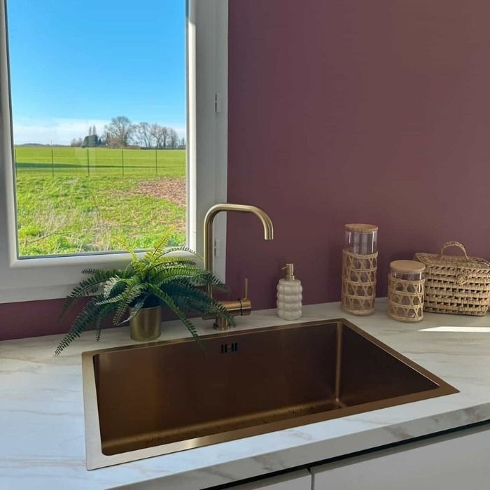 Luisa RVS spoelbak met één kom - 76x45 - Geborsteld goud - Essebagno