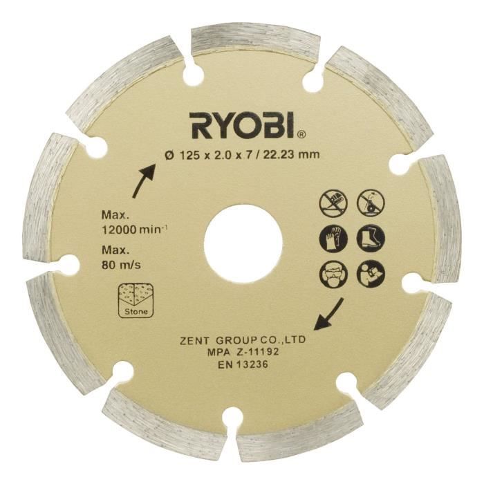 RYOBI - Amoladora angular de 800 W, 125 mm de diámetro - 12.000 RPM + Bolsa, disco de diamante de 125 mm y llave de servicio - RAG800-125SD1
