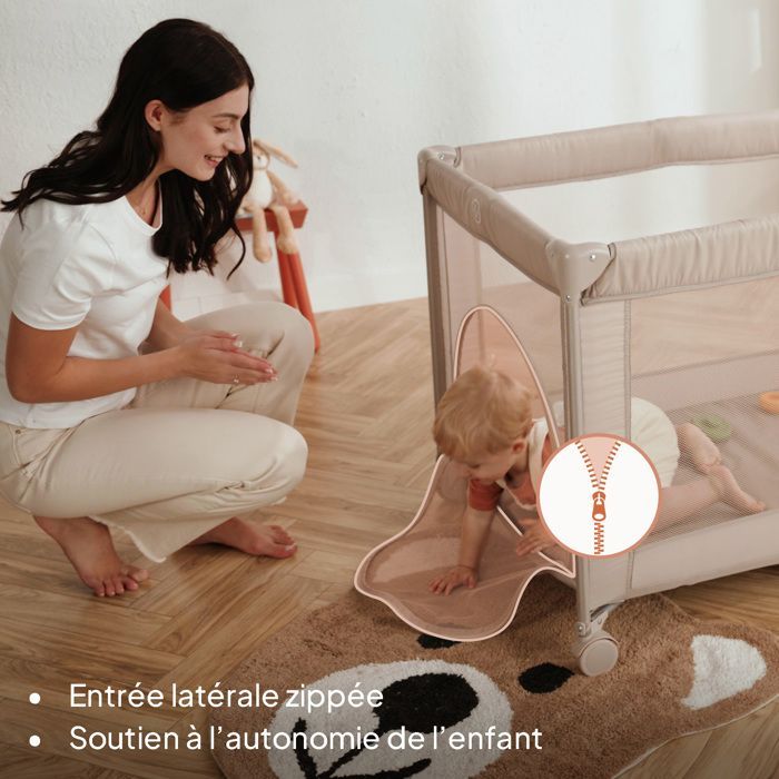 Berço de viagem 2 em 1 LIONELO Amelie - Cercado para bebê - Leve - Com rodas - 0 a 36 meses - Bolsa inclusa - Bege