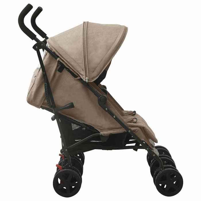 Poussette double - vidaXL - Taupe - Acier - Pliable - Réglable