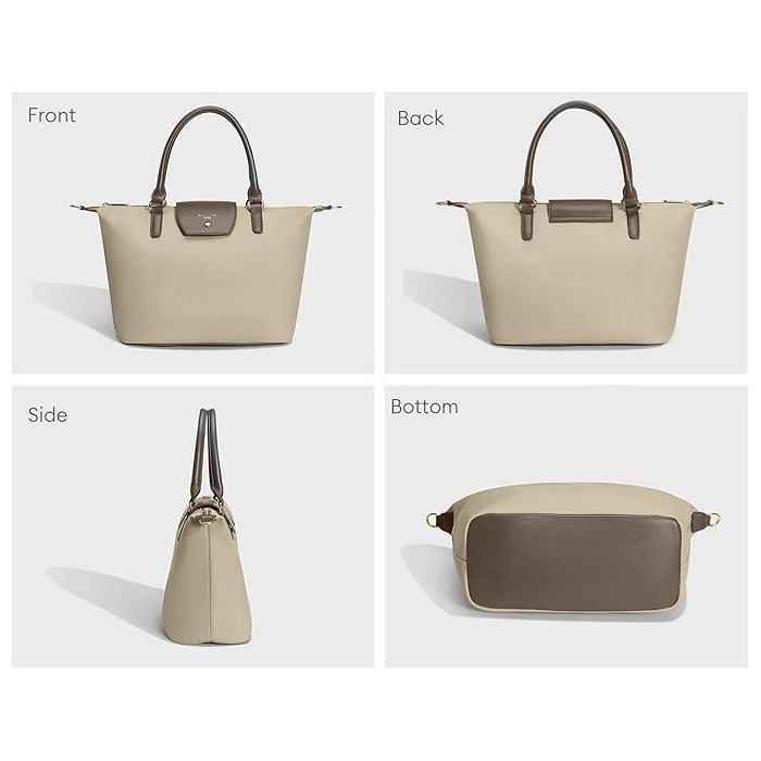 David Jones - Bolso tote de nailon para mujer - Bolso de hombro suave para compras - Tamaño mediano - Beige
