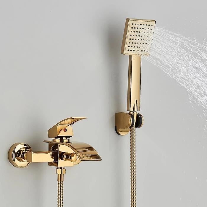 Grifo para bañera - JULLYBATHEVY - Grifo mezclador - Dorado - Latón - Ducha de mano incluida