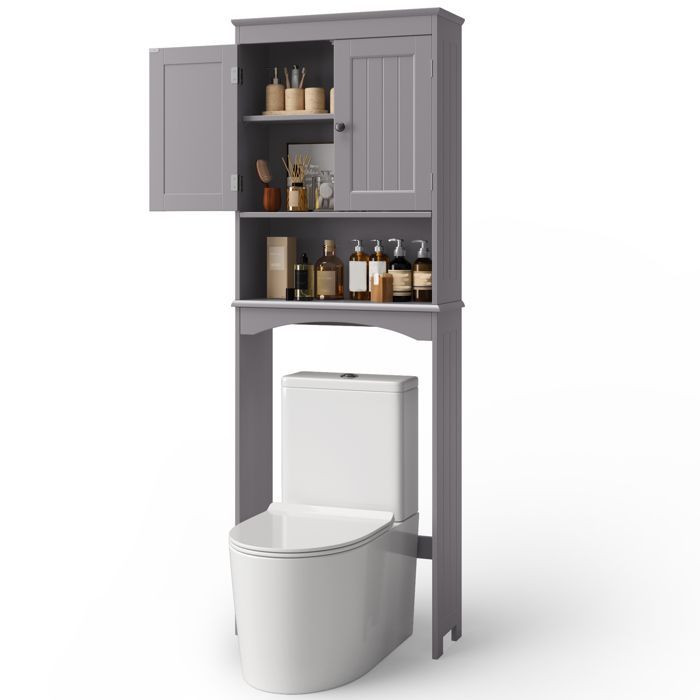 Unitate de depozitare Bealife deasupra toaletei - 2 uși - 1 raft deschis - 2 rafturi reglabile - 60 x 24 x 168 cm