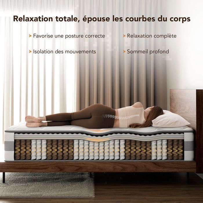 Colchón HOMAVO de 160x200 cm, 25 cm de grosor, muelles ensacados, 10 capas, 7 zonas, reversible, silencioso, certificado OEKO-Tex, para un descanso reparador.