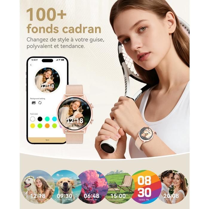 Sportieve smartwatch voor dames, heren en kinderen - IP68 waterdicht - 3,5 cm scherm, Bluetooth - Compatibel met Android, iOS, iPhone en Samsung - Roségoud