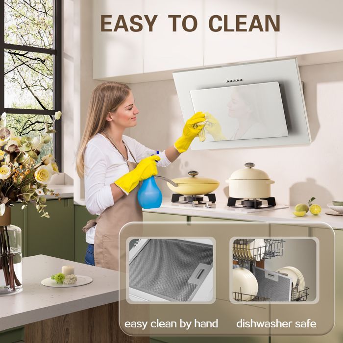 Hotte Aspirantes 60cm,Hotte Cuisine inclinée,350m³/h, Evacuation ou Recyclage, Filtres Charbon Inclus,A++