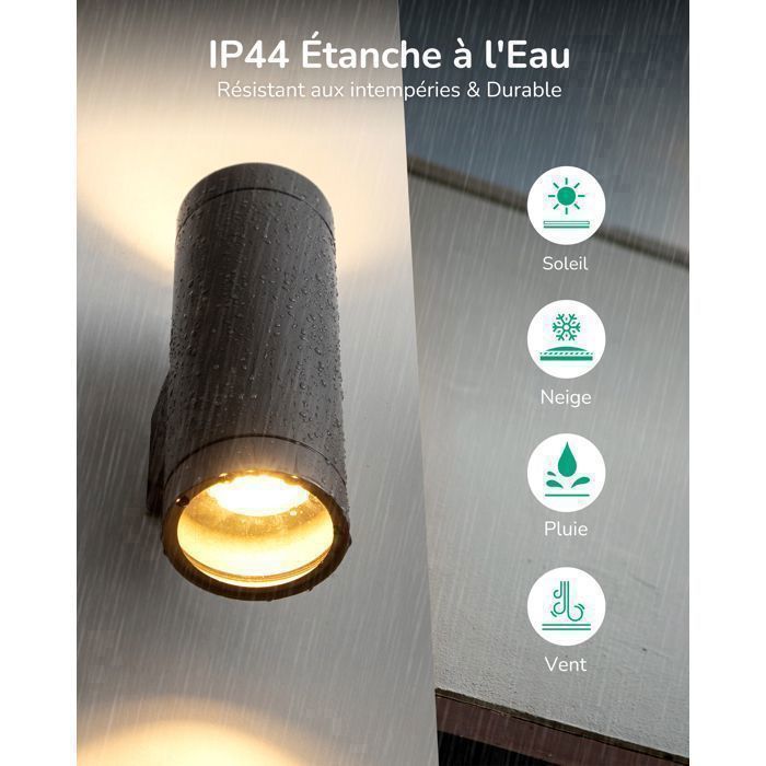 Juego de 2 apliques de pared para interior/exterior EDISHINE, gris oscuro, resistentes al agua IP44, casquillo GU10, requiere bombilla, iluminación de pared