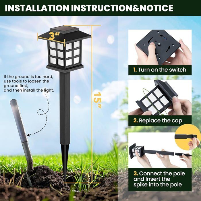 Juego de 12 luces solares LED impermeables para exteriores – 10 horas de iluminación – Luces solares para caminos de jardín/patio/terraza