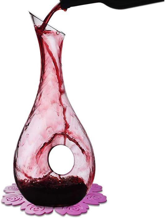 Decantador de vinho de vidro de 1,2L com suporte, para vinho tinto, presente de Natal