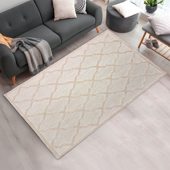 Covor oriental cu model în formă de romb, crem, 120 x 170 cm