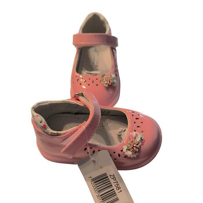 Chaussures - Enfant - Fille - Salomés - Babies - Cuir - Verni - Rose - Motif Fleur - Pointure du 21 au 26