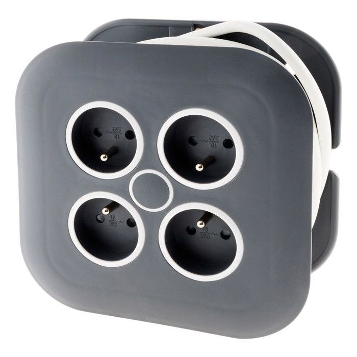 x 2P+E 16A carrete de cable doméstico con disyuntor - 7m - Blanco - Zenitech