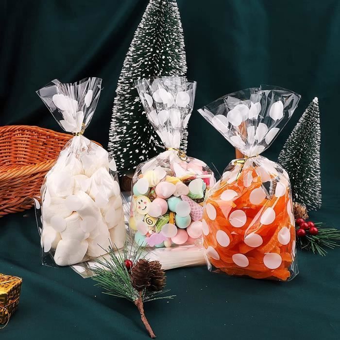 100pcs Sacs en Cellophane Transparent,Sachet Bonbons Sachets-Cadeaux en Cellophane Sachet pour Biscuit Sac avec Liens Torsadés