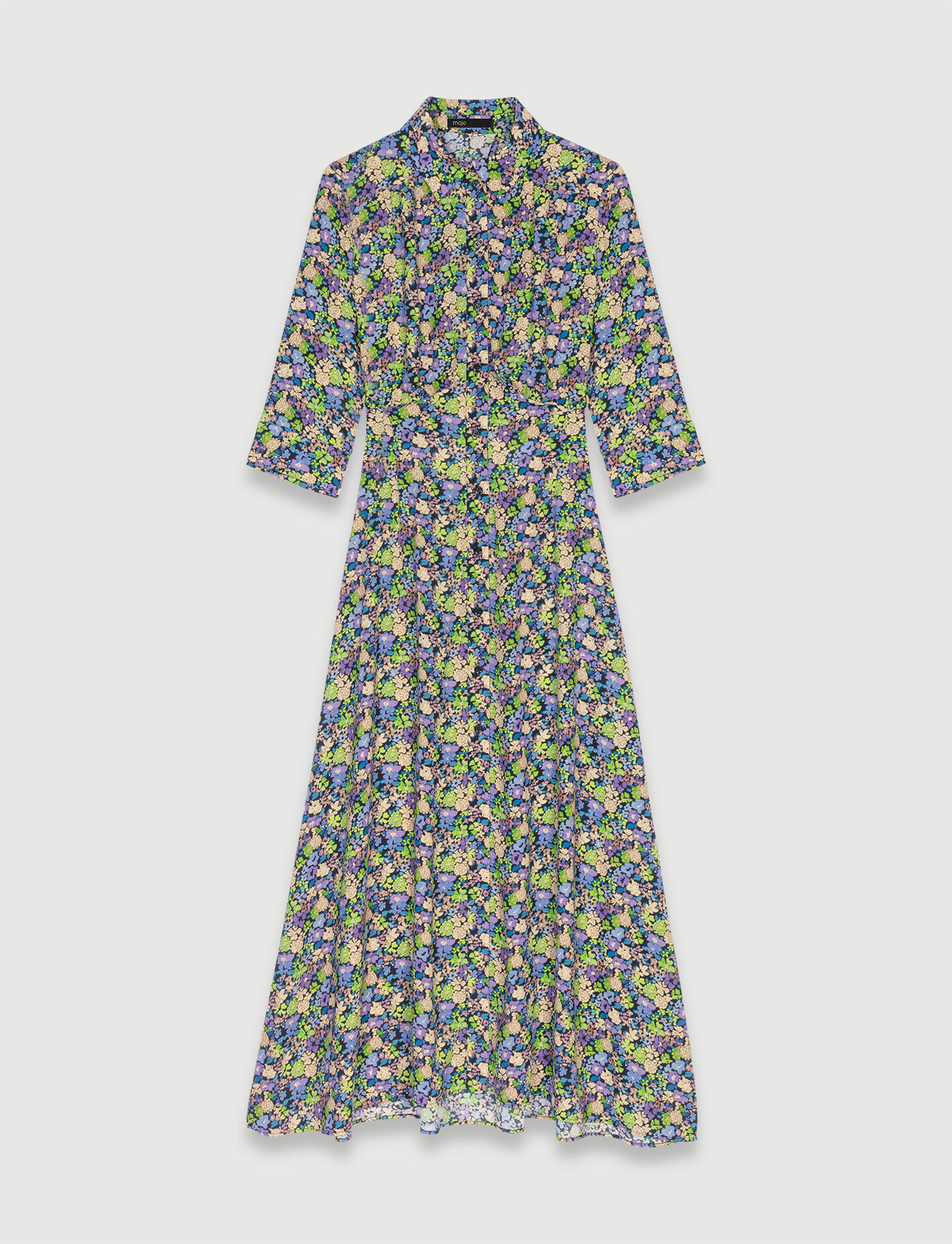 Lange jurk met bloemen-Imprimé Primevères Multico