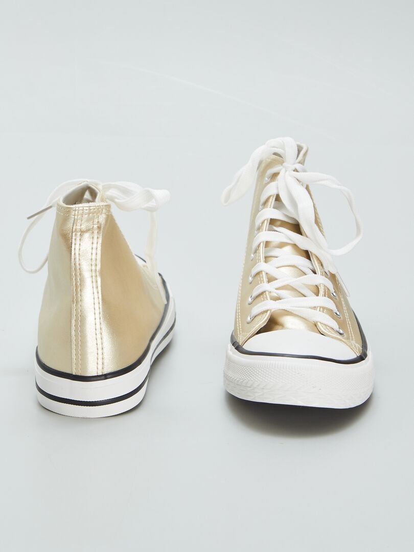Hoge sneakers van metallic canvas - BEIGE