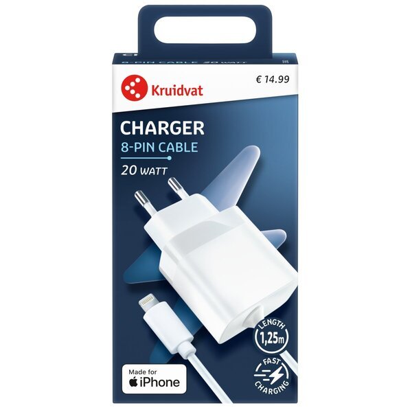 Kruidvat Mfi 20W 8-pin lādētājs<br>1,25m