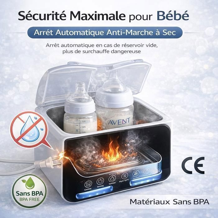 Scaldabiberon doppio 10 in 1, sterilizzatore e scaldalatte, temperatura costante per 48 ore, display a LED, spegnimento automatico.