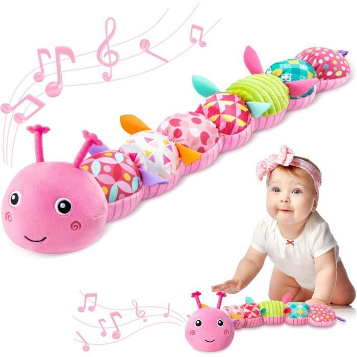 Oruga de peluche musical para bebés de 0 a 12 meses, multisensorial, con sonido crujiente, sonajeros y texturas, un compañero ideal.