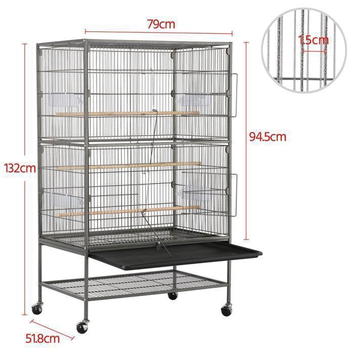 Large YAHEETECH birdcage 79x51.8x132 cm black with rolling stand and shelf