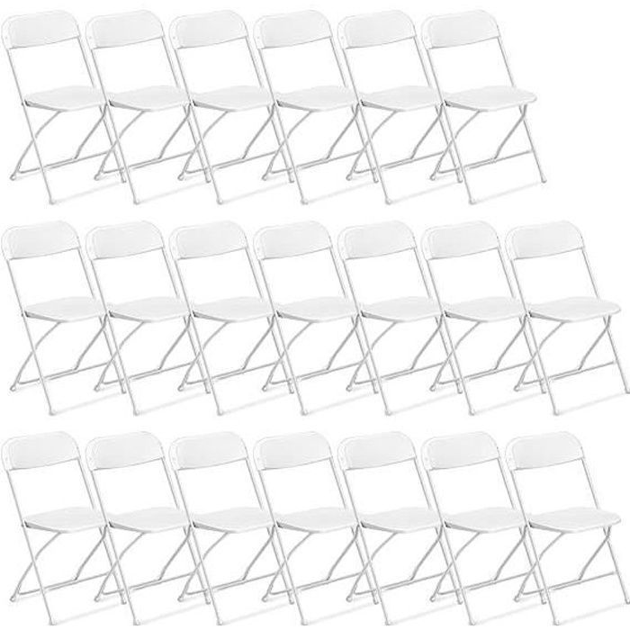 Lot de 20 chaises pliantes en plastique blanc, sièges commerciaux empilables portables intérieurs et extérieurs avec cadre en acier