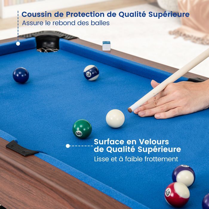 DREAMADE biljarttafel van 122 cm met complete set ballen, 2 keuen, krijt, borstel en driehoek, voor speelkamer, blauw