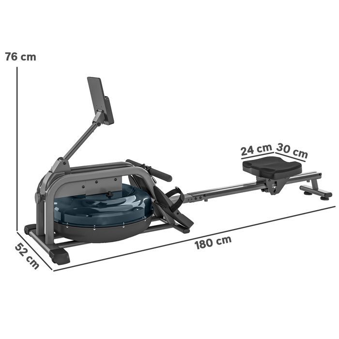 Vogatore ad acqua - SPORTNOW - 6 livelli di resistenza - Schermo LCD, riponimento verticale, con ruote - acciaio - 180 x 52 x 76 cm - nero