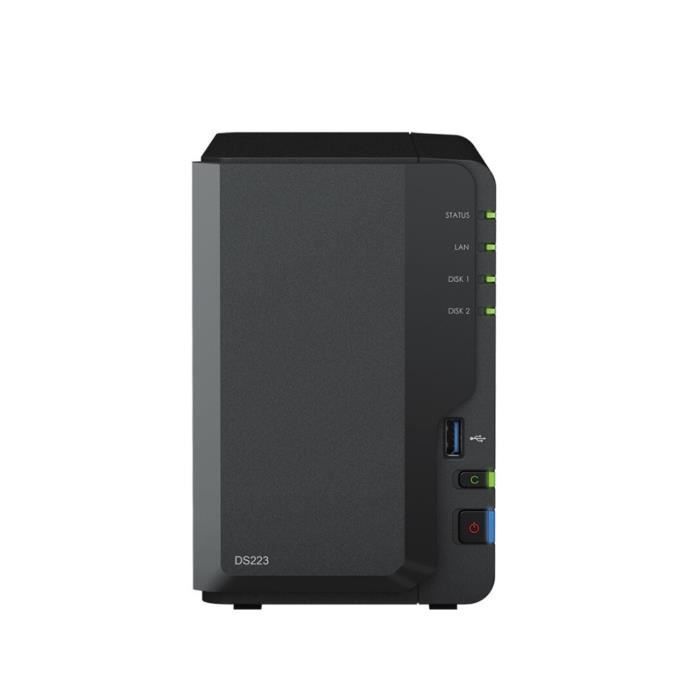 Synology DS223 NAS Server - 2 bays - 4TB with 2x WD 2TB Purple hard drives - Gigabit Ethernet - RAID 0