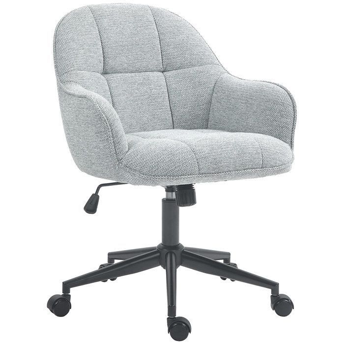 Fauteuil chaise de bureau HOMCOM dossier assise capitonnée hauteur réglable pivotant 360° piètement noir revêtement tissu gris