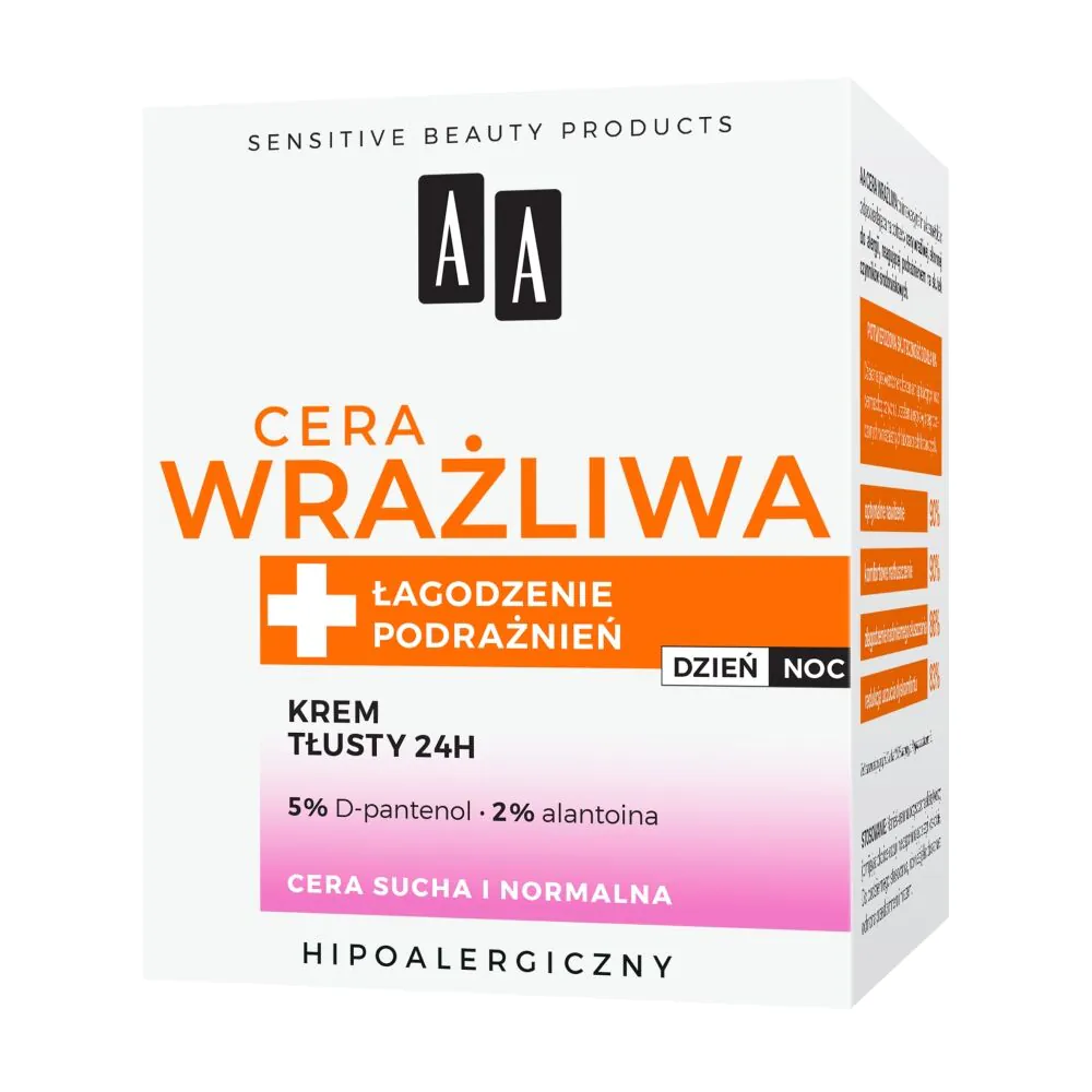 AA Cera Wrażliwa Krem tłusty do cery suchej i normalnej 24 h bezzapachowy