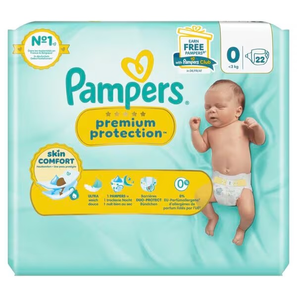 Pampers Premium Protection plenice velikost 0 (<3 kg), 22 kosov