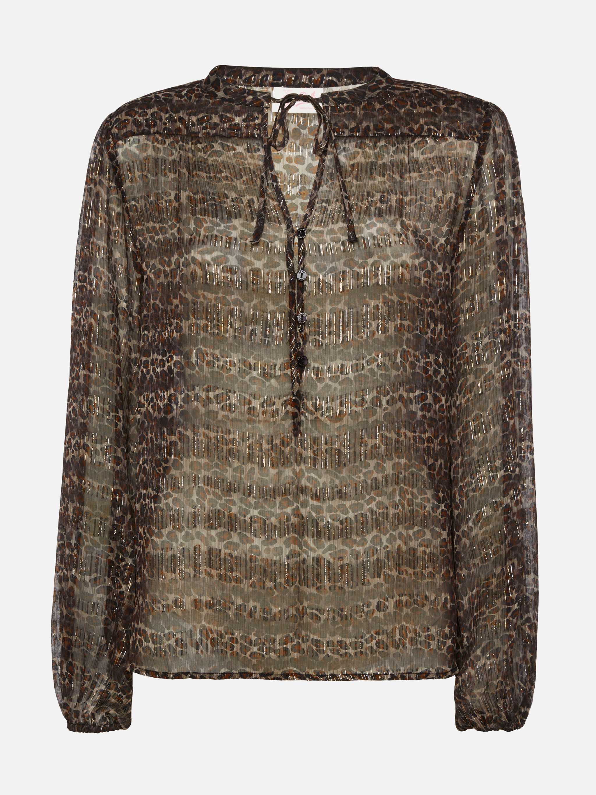 Harper blouse van zijden lurex voile met dierenprint