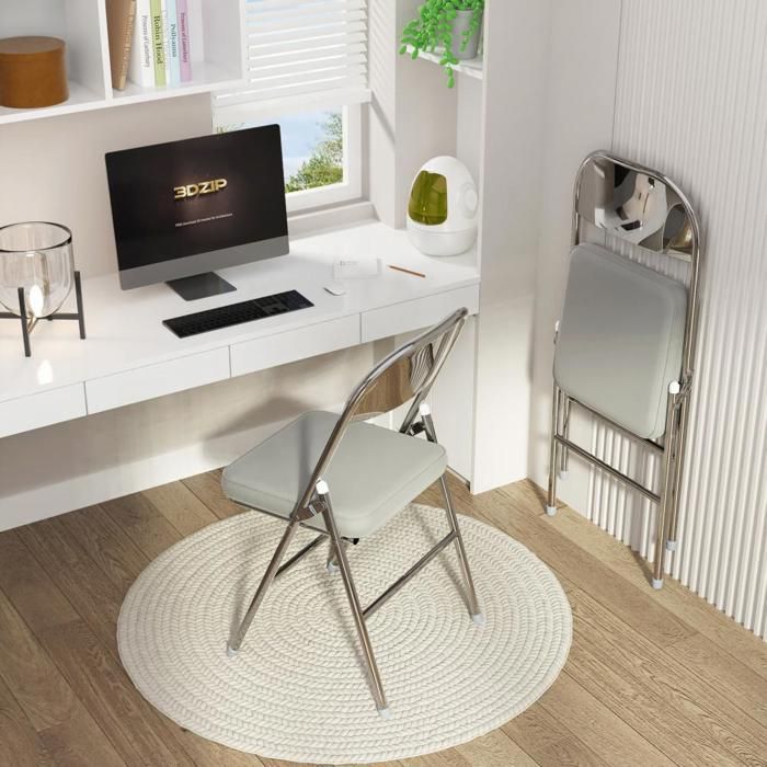 Lot de 4 Chaises Pliante - MIPAN -  Chaises Pu -  Salle à Manger Pliantes Pour Cuisine,Terrasse,Jardin - Max:120 Kg - Gris