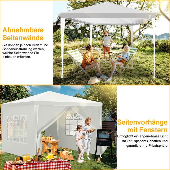 Cenador/Carpa/Tienda de Recepción Daromigo con paneles laterales desmontables, grande, blanco, 3x3 m, tienda de campaña