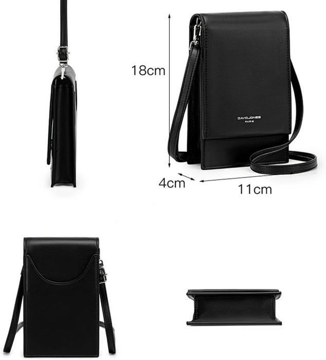 David Jones – Damen-Handytasche/Umhängetasche – Mini-Clutch, kleine Schultertasche, Kunstleder (PU) – Schwarz
