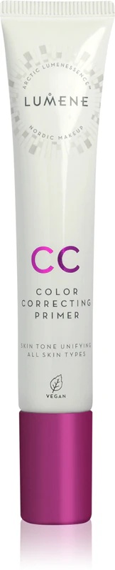 „Lumene CC Color Correcting Primer“ yra makiažo pagrindas, kuris skaistina ir suvienodina veido spalvą.