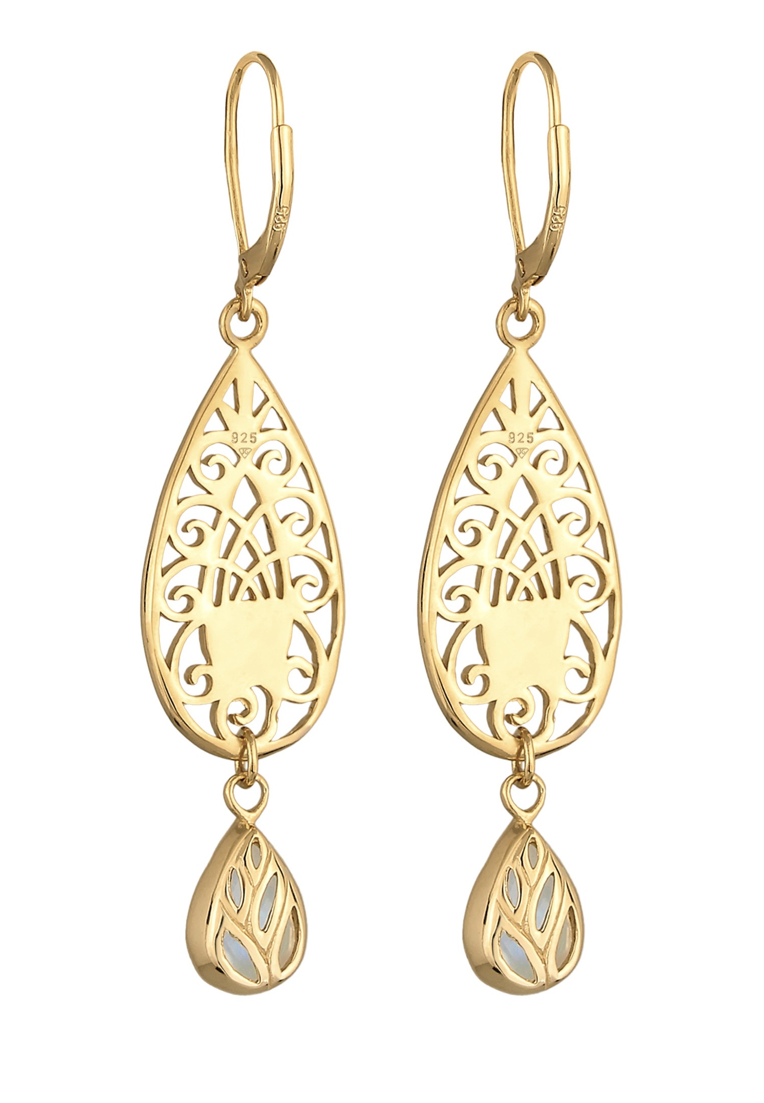 Elli Femmes Pendentif d'oreilles Goutte Ornement avec Pierres de Lune en Argent Sterling 925 Plaqué Or