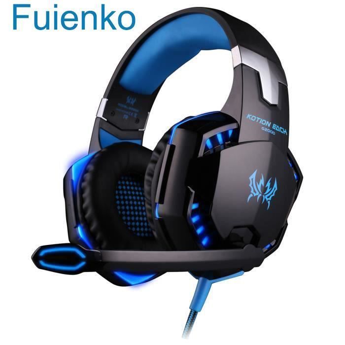 Auriculares para juegos FUIENKO G2000 - Auriculares para juegos con audio estéreo de graves profundos - Cancelación de ruido - Negro y azul