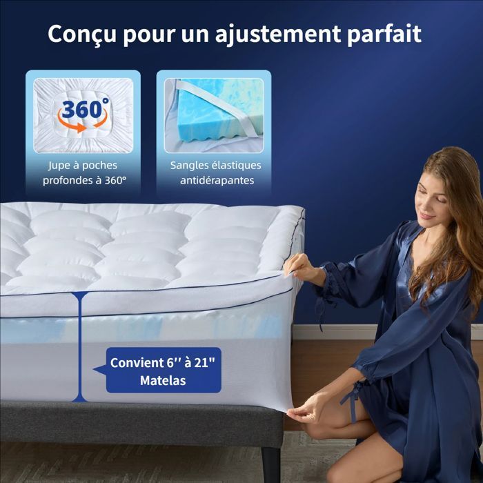 Matrasoplegger van traagschuim - NicePlus - 140 x 200 cm - 7 cm dik - Ademende bamboe hoes