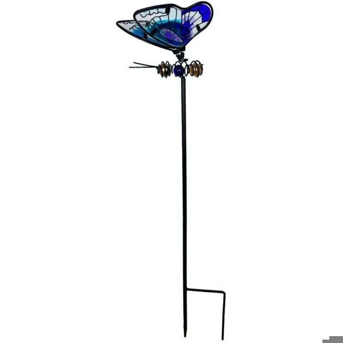 Schmetterlingsgartendekorationen – PZCC – 3er-Set – 50 cm hoch – Glas und Metall – Leuchtende Farben