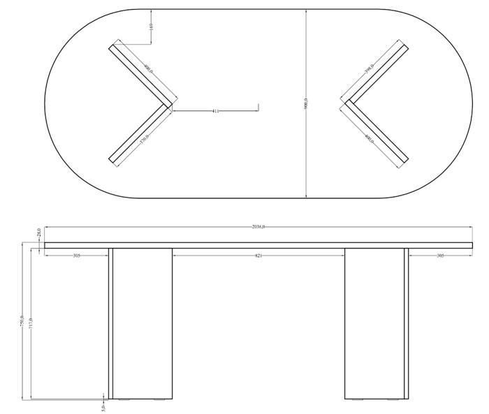 Eettafel - Eikenhout - Ovo - 90 x 75 x 204 cm