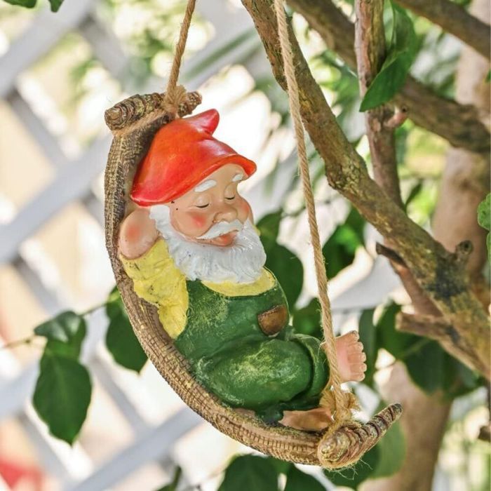 Gnomo de jardín de resina - Virex® - Impermeable - Resistente al sol - Pintado a mano - 18,8 cm x 9 cm