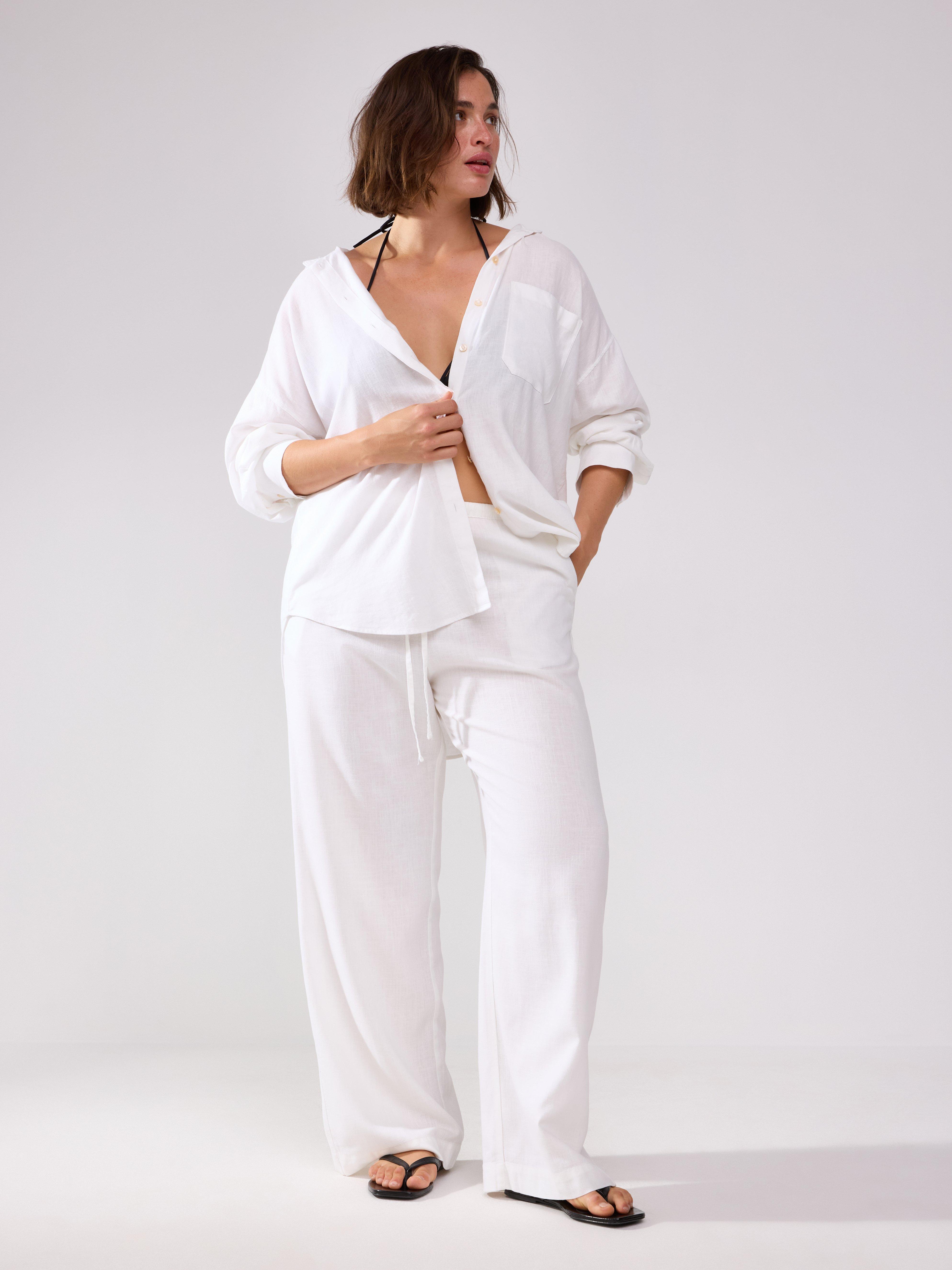 BELLA raka byxor i linneblandning White
