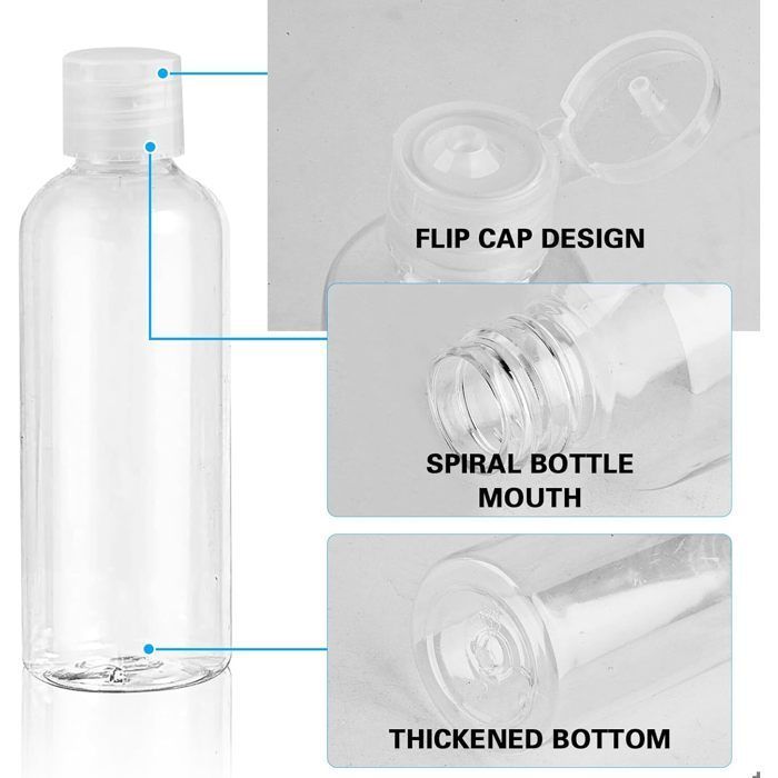 Frascos de viagem vazios de plástico transparente de 100 ml - para cosméticos, artigos de higiene pessoal e acessórios.